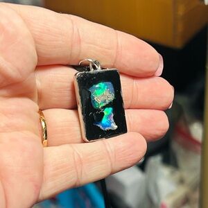 Genuine Ethiopian Opals Rectangle Pendant Necklace